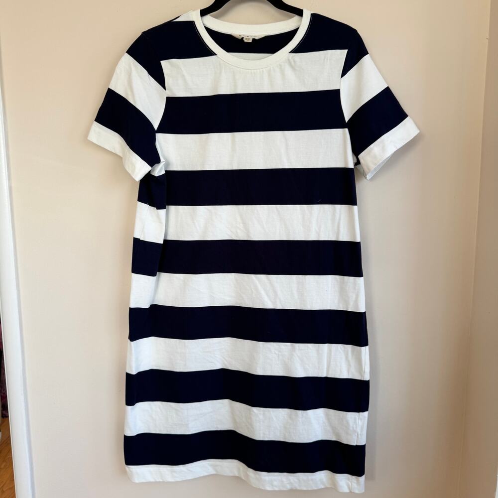 Boden Tee Shirt Dress Navy Blue White Striped Short Sleeve Sz 10
